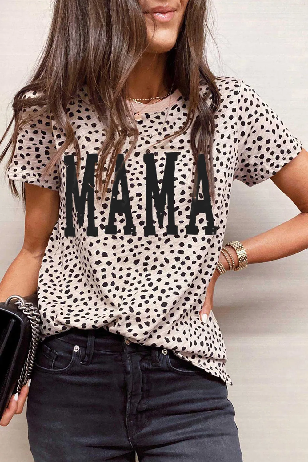 Apricot Leopard Graphic Tee for Stylish Moms