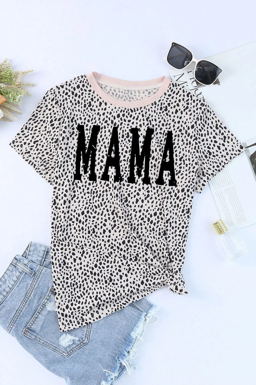 Apricot Leopard Graphic Tee for Stylish Moms