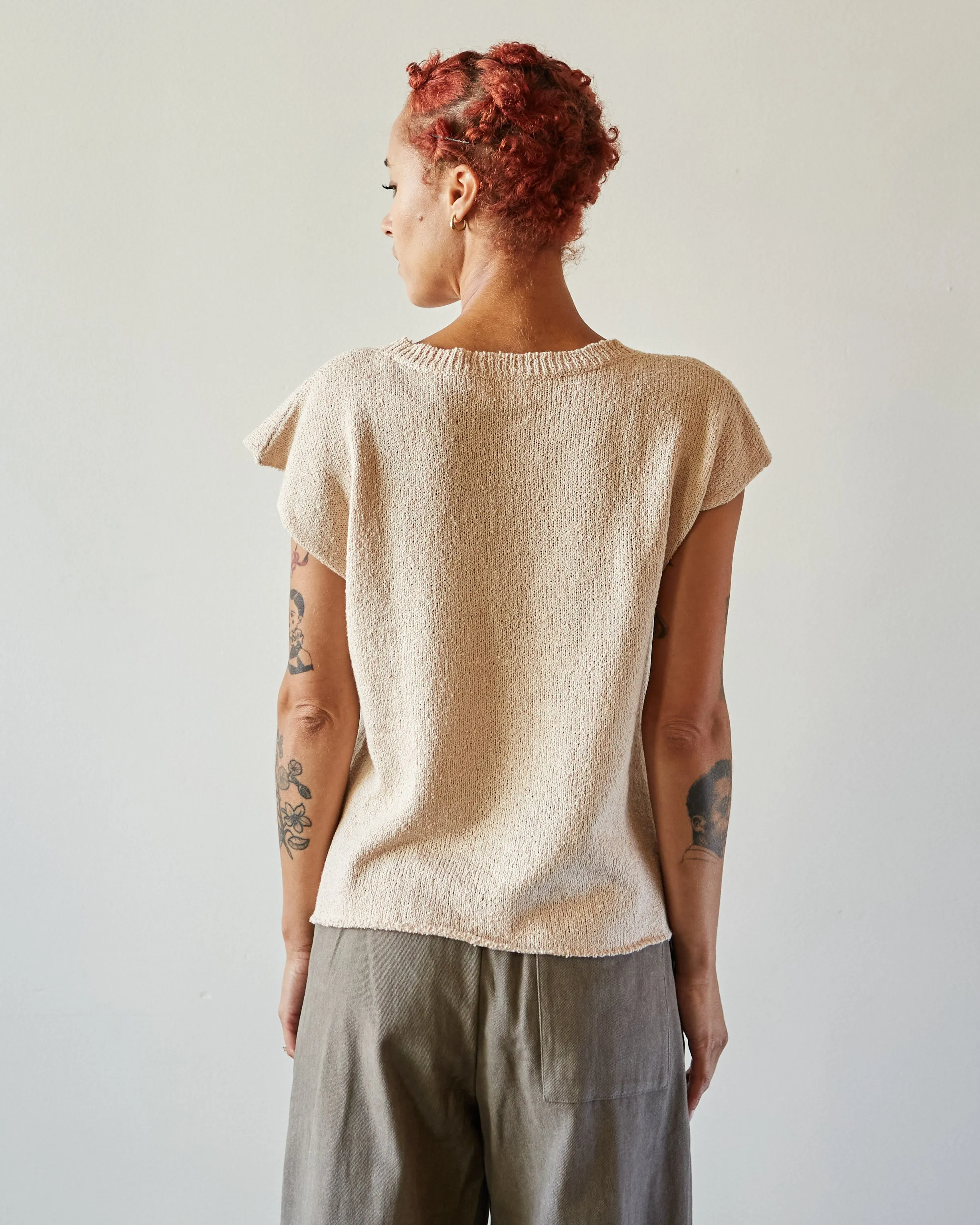 Atelier Delphine Cap Sleeve Boucle Pima Tee, Honey Cream