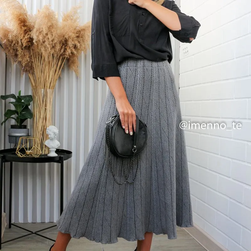 Autumn Winter Women Knitted Pleated Skirts Elegant Thick Warm A Line Skirts CHIC Long Maxi Midi Sweater Skirts