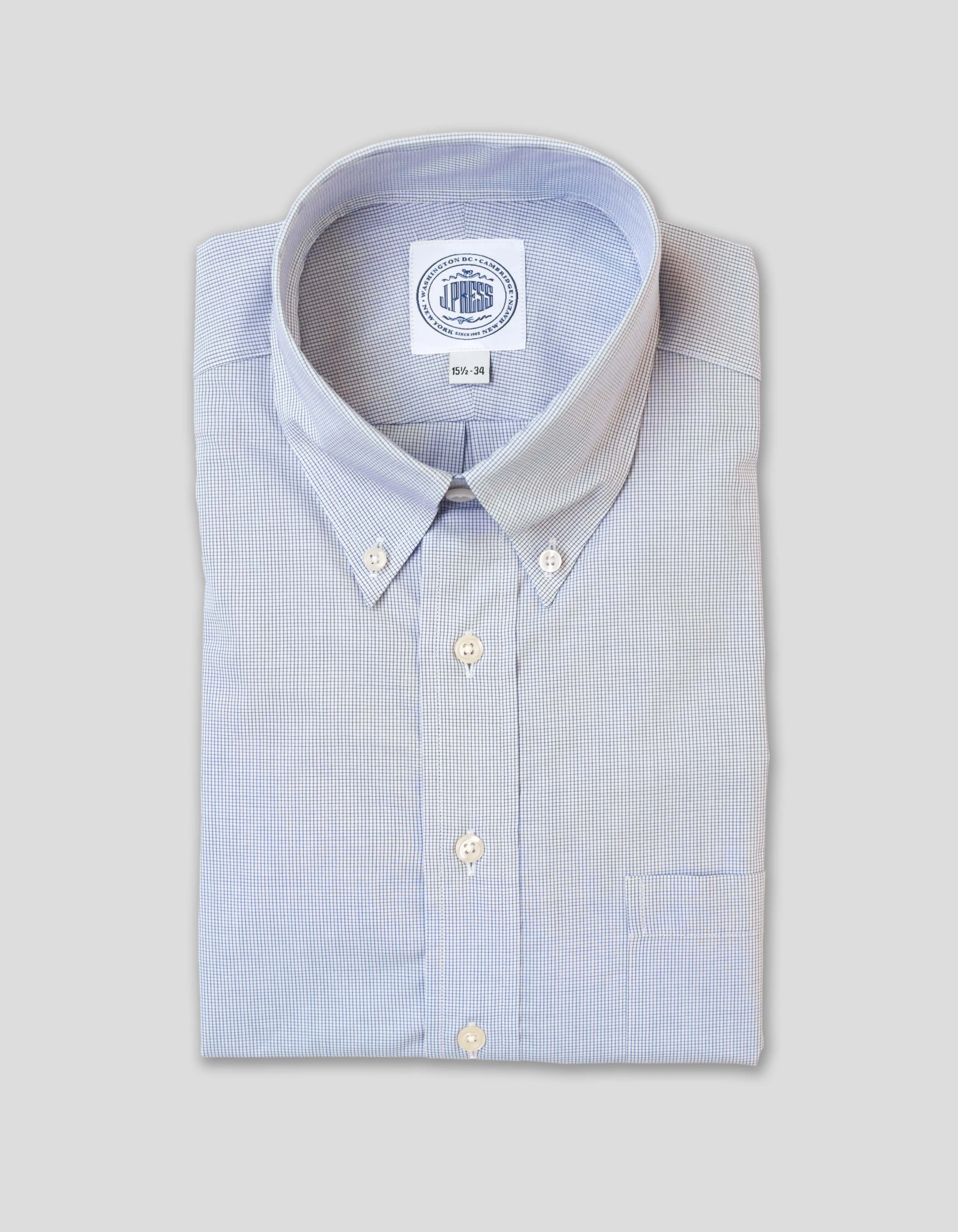 BLUE MINI GRAPH CHECK BUTTON DOWN DRESS SHIRT