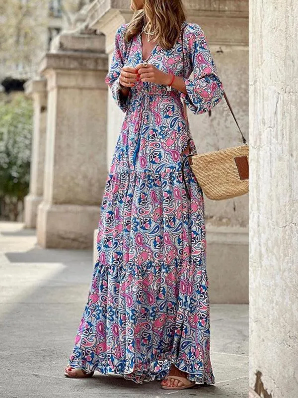 Bohemian V-Neck Swing Dress for Effortless Style