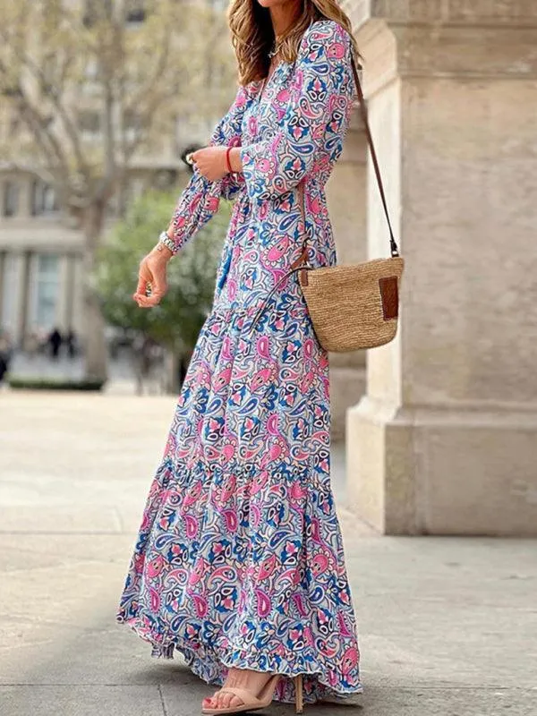 Bohemian V-Neck Swing Dress for Effortless Style