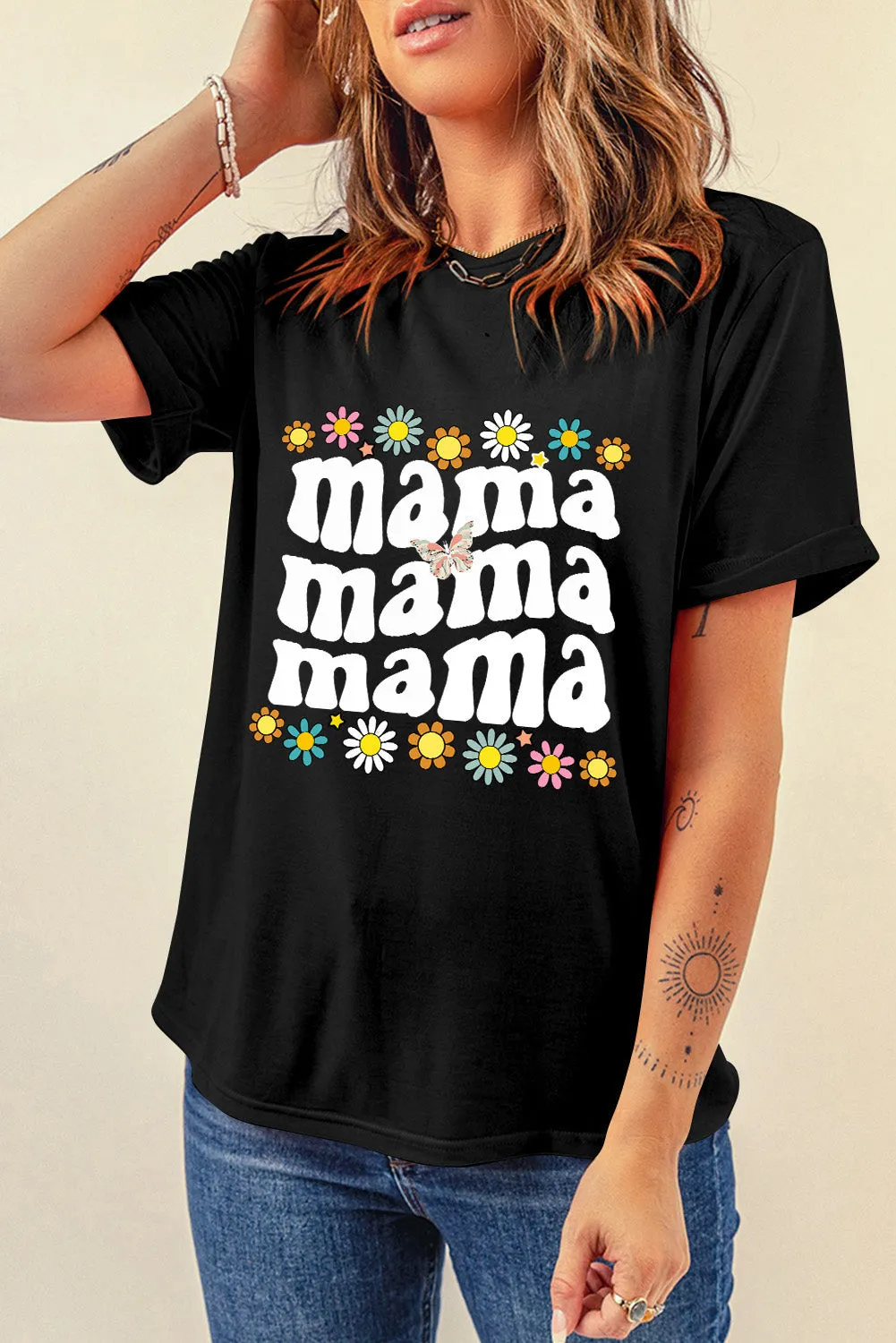 Butterfly Mama Floral Graphic Tee for Stylish Moms