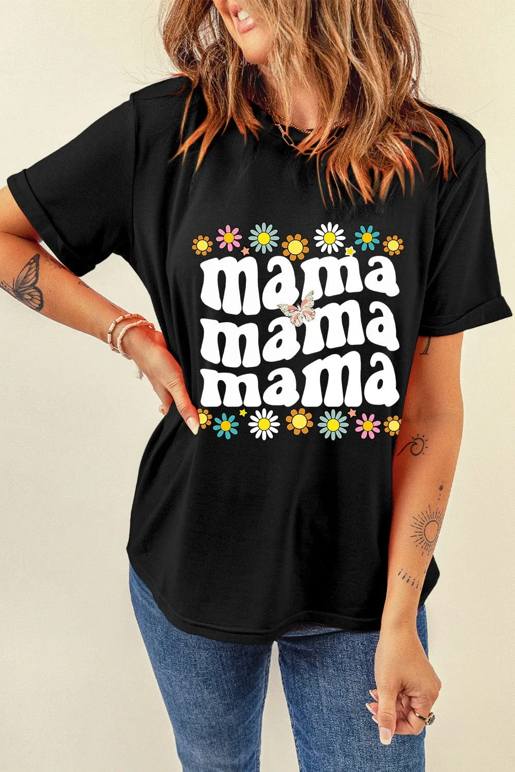 Butterfly Mama Floral Graphic Tee for Stylish Moms