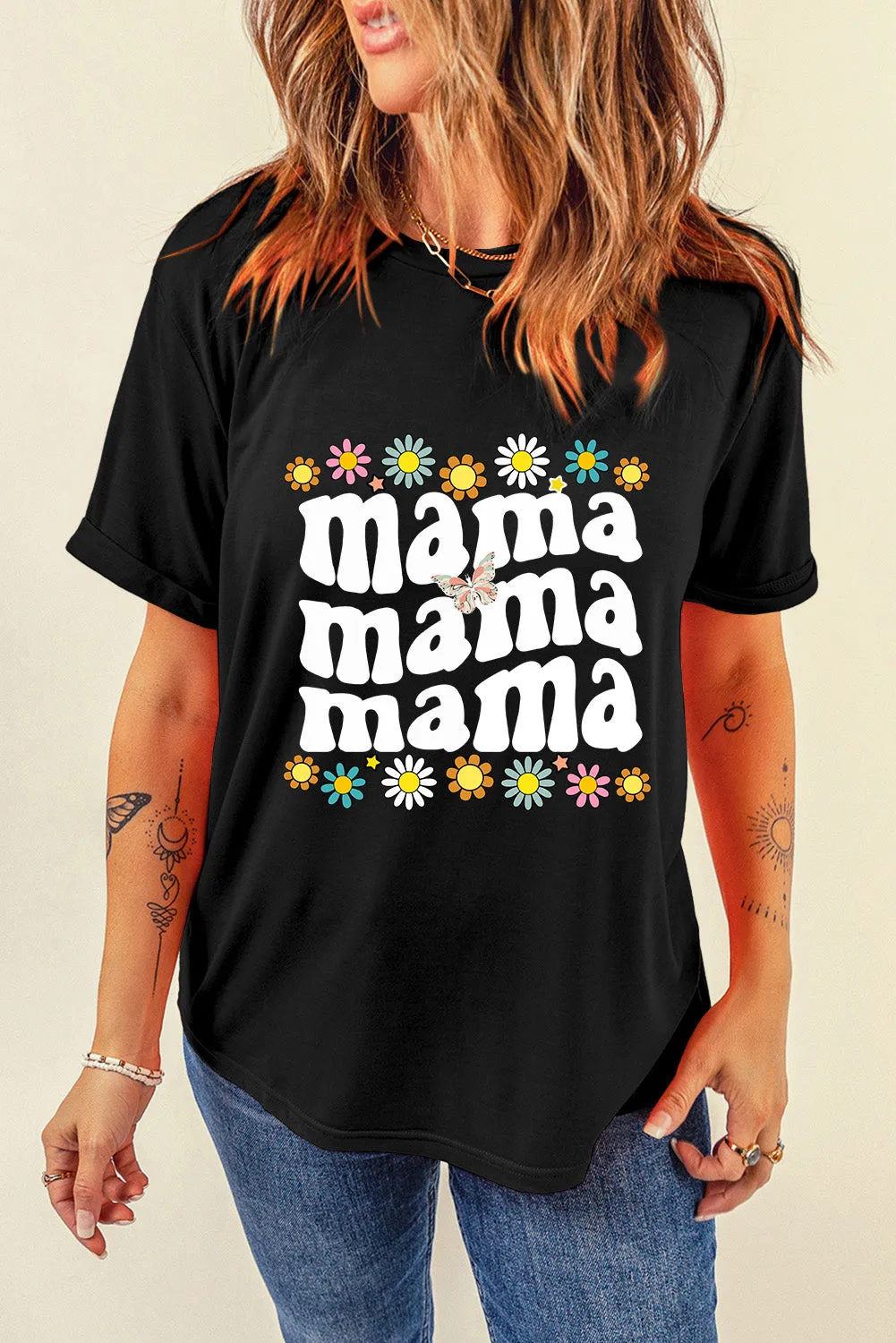 Butterfly Mama Floral Graphic Tee for Stylish Moms