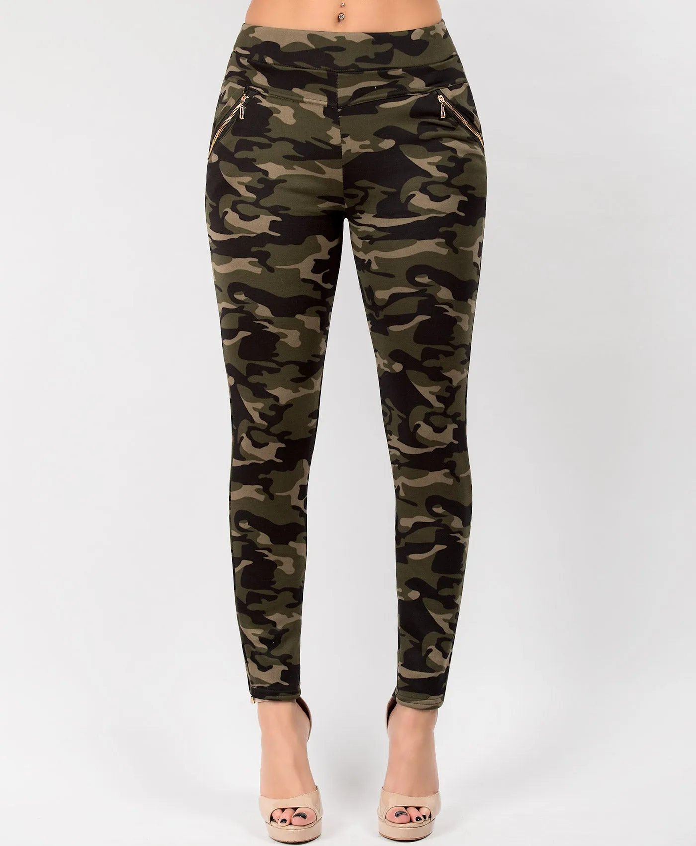 Camouflage Side Zip Fur Lined Leggings