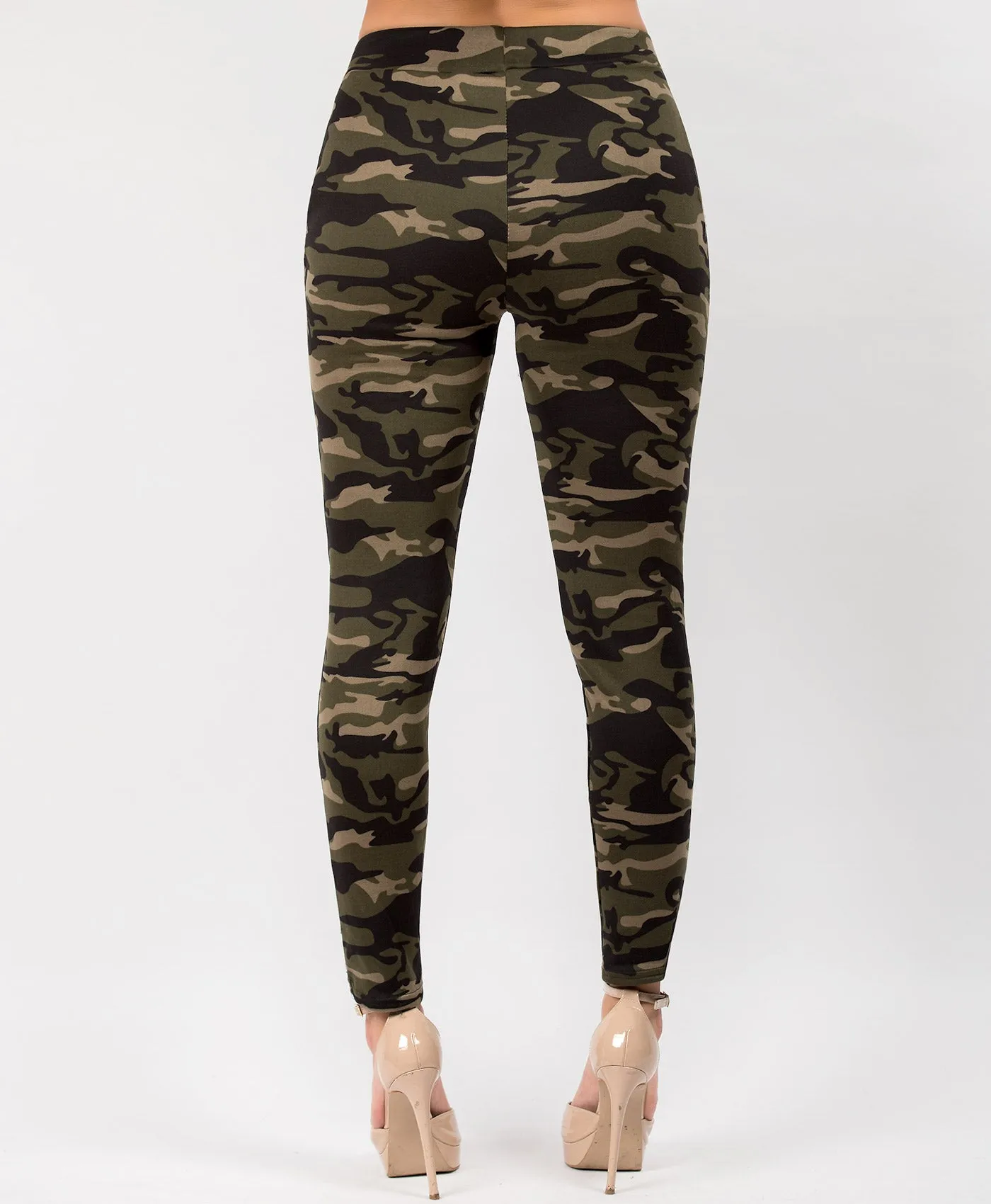 Camouflage Side Zip Fur Lined Leggings