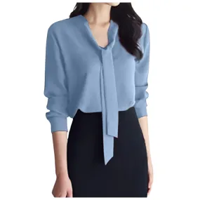 Chic Detachable Ribbon Blouse for Women