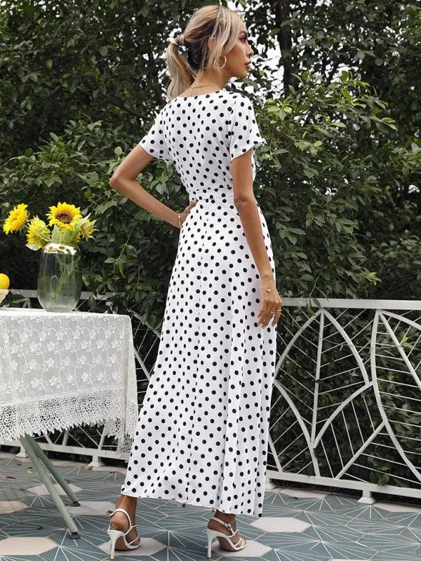 Chic Polka Dot Slit Dress for Effortless Style