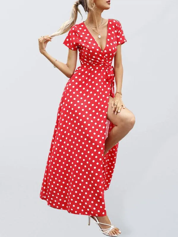 Chic Polka Dot Slit Dress for Effortless Style