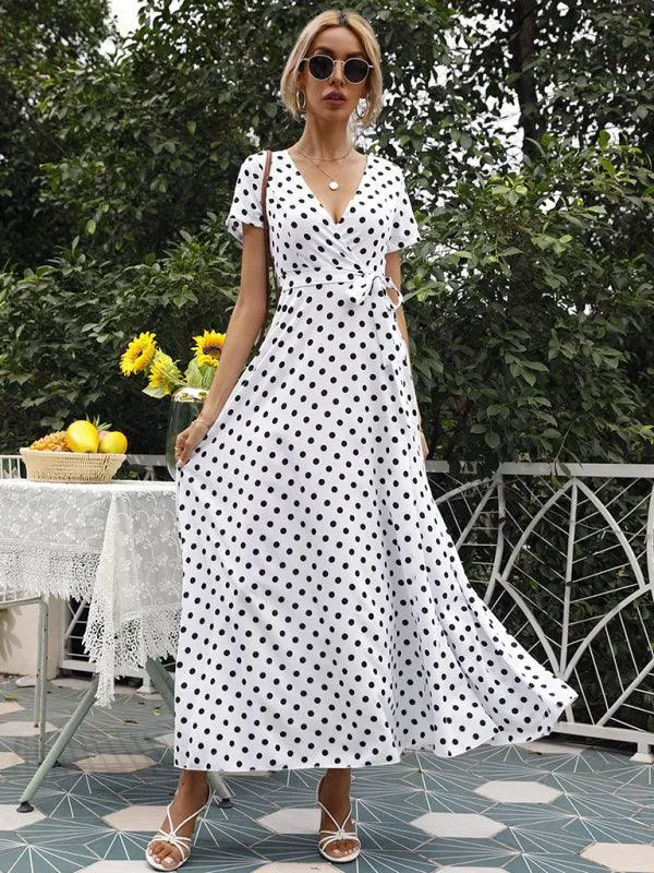 Chic Polka Dot Slit Dress for Effortless Style