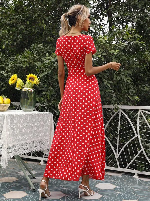 Chic Polka Dot Slit Dress for Effortless Style