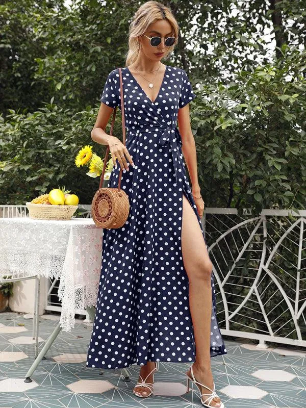 Chic Polka Dot Slit Dress for Effortless Style