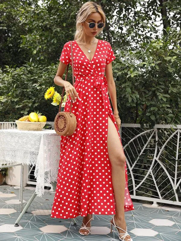 Chic Polka Dot Slit Dress for Effortless Style