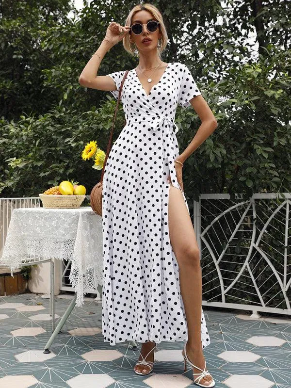 Chic Polka Dot Slit Dress for Effortless Style