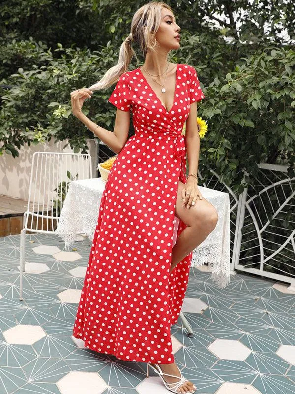 Chic Polka Dot Slit Dress for Effortless Style