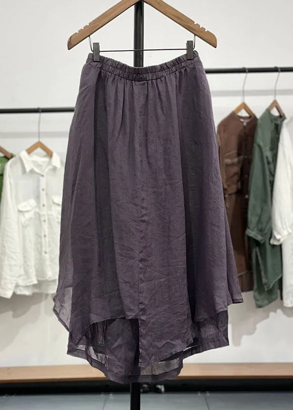 Chic Purple Wrinkled Asymmetrical Patchwork Linen Pants Skirts Summer LY7155