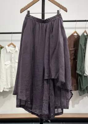 Chic Purple Wrinkled Asymmetrical Patchwork Linen Pants Skirts Summer LY7155