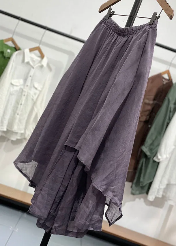 Chic Purple Wrinkled Asymmetrical Patchwork Linen Pants Skirts Summer LY7155