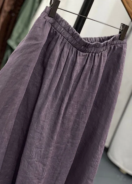 Chic Purple Wrinkled Asymmetrical Patchwork Linen Pants Skirts Summer LY7155