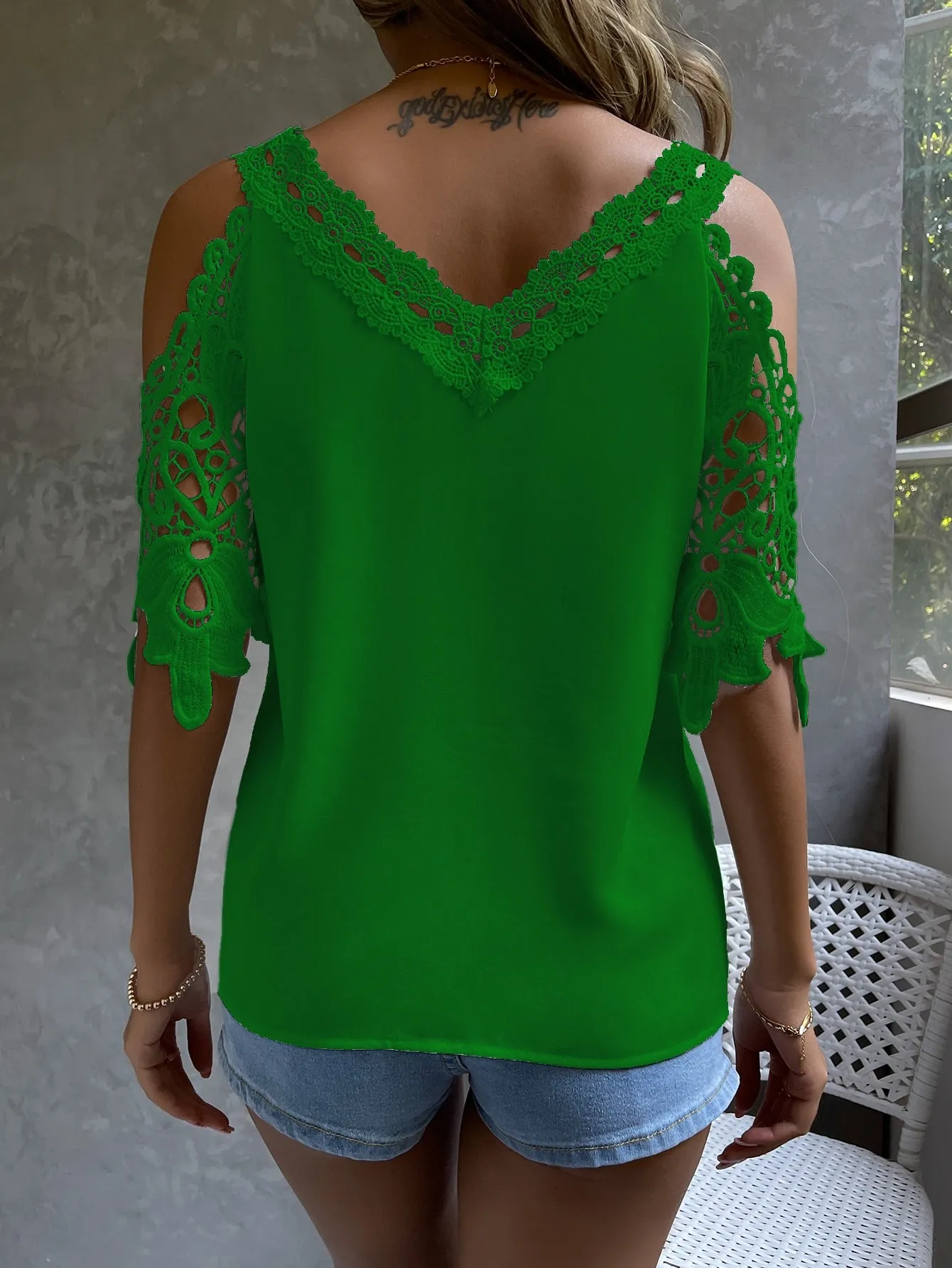 Cold Shoulder Guipure Lace Blouse