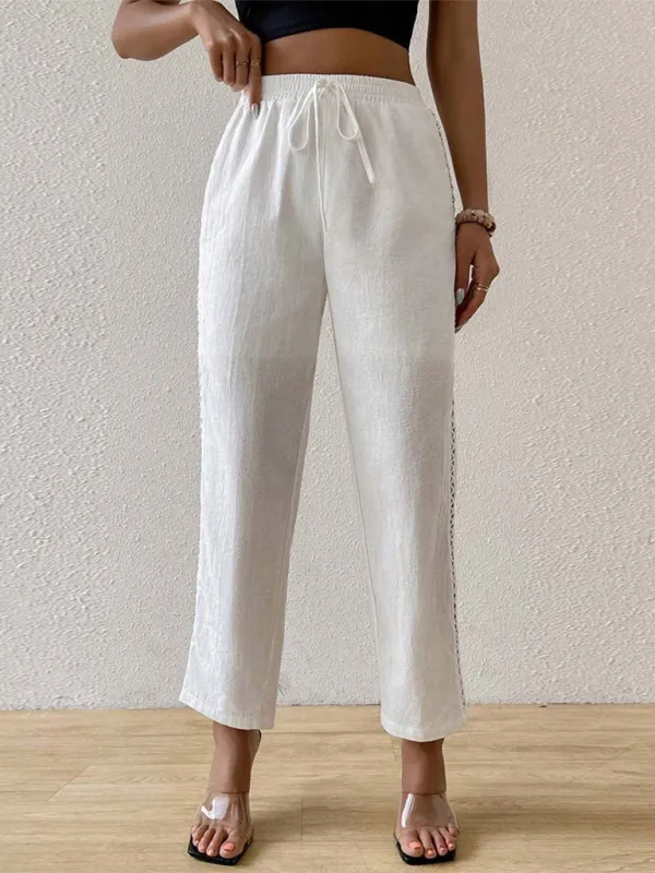 Comfy Boho Linen Pants with Geometric Trims