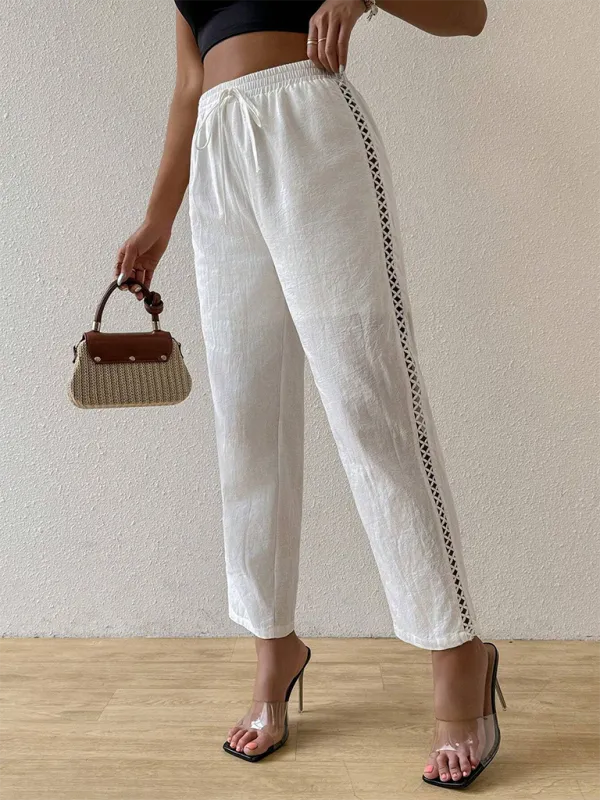 Comfy Boho Linen Pants with Geometric Trims