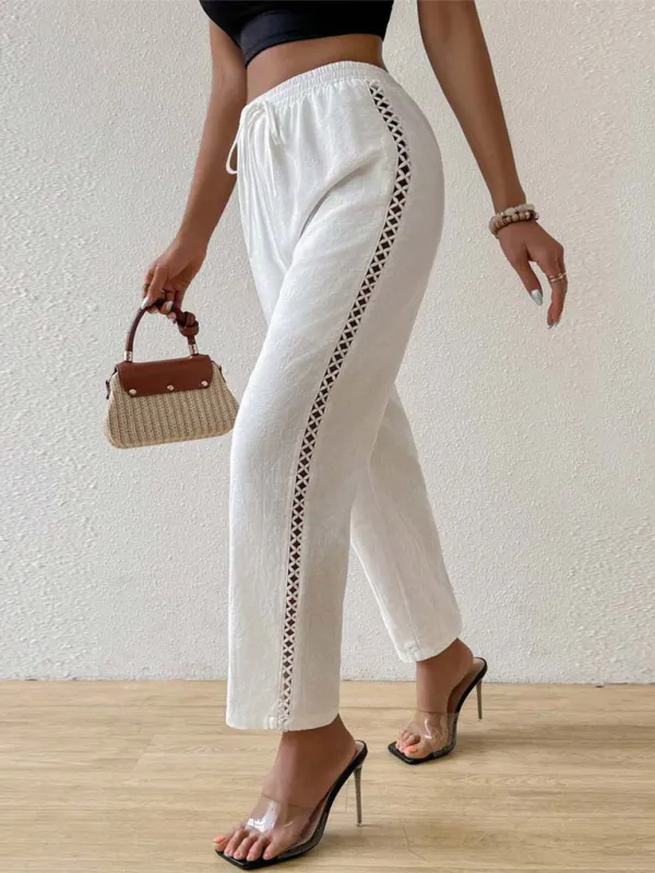 Comfy Boho Linen Pants with Geometric Trims