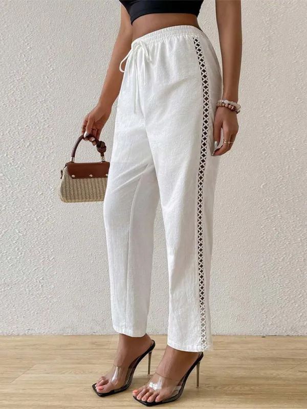 Comfy Boho Linen Pants with Geometric Trims