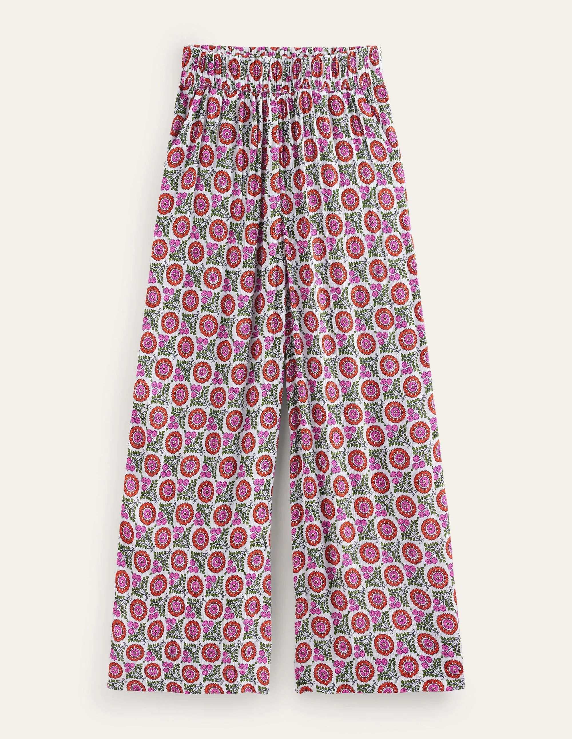 Crinkle Wide Leg Trousers-Gin Fizz, Sunflower Sprig