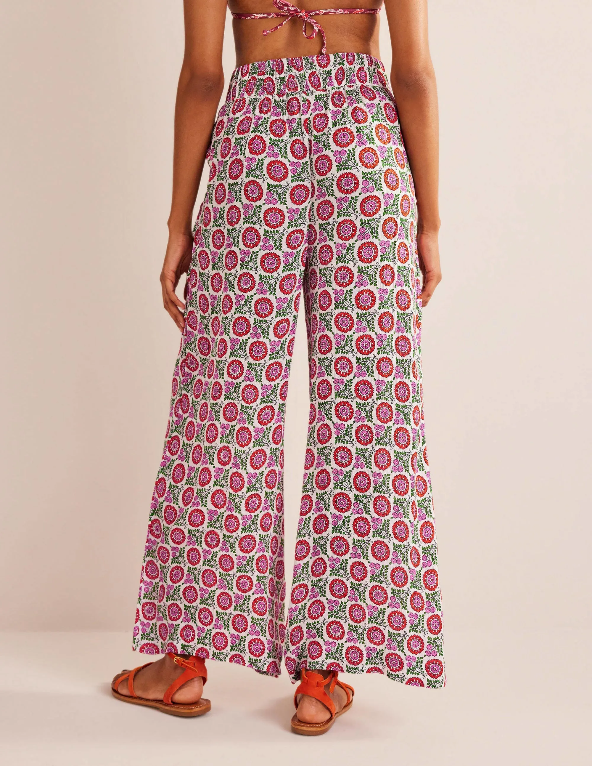 Crinkle Wide Leg Trousers-Gin Fizz, Sunflower Sprig