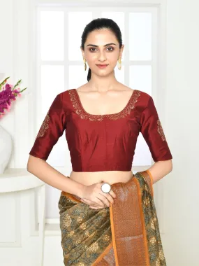 Deep Maroon Elbow Length Embroidered Blouse