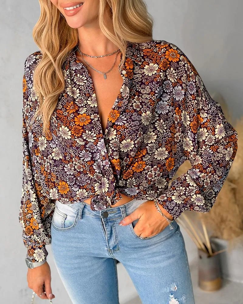 Ditsy Floral Print Long Sleeve Top