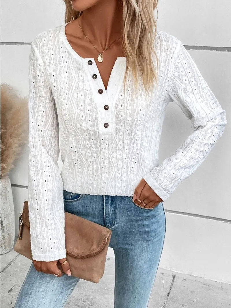 Elegant Long-Sleeve V-Neck Blouse for Women