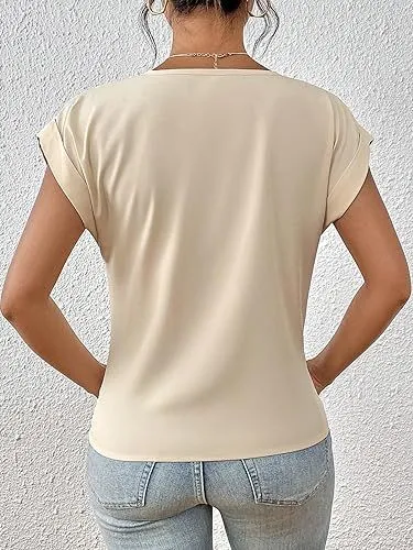 Fashion Short-sleeve T-shirt Summer Casual Irregular Knot Top For Women