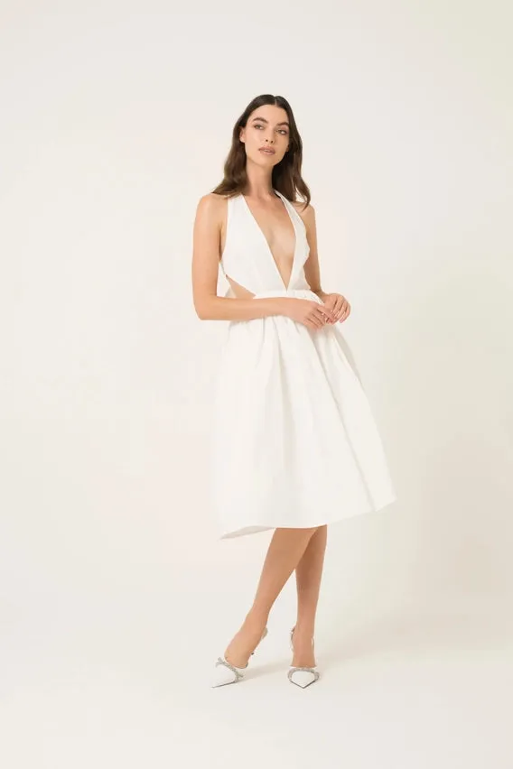 Marilyn Plunge Neck Cotton Halter Midi Dress