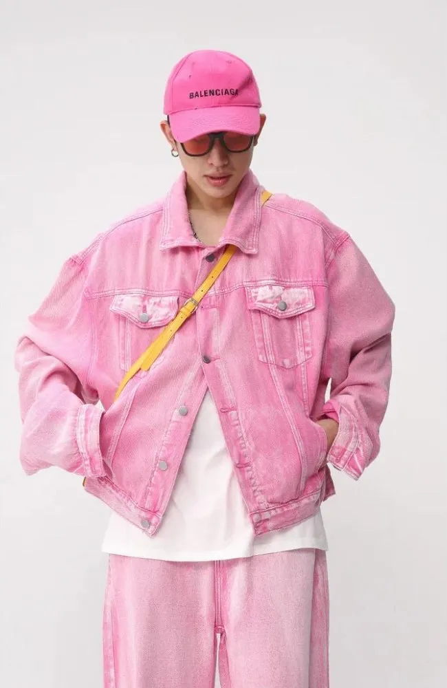 Pink Denim Jacket & Pants Two Piece Set