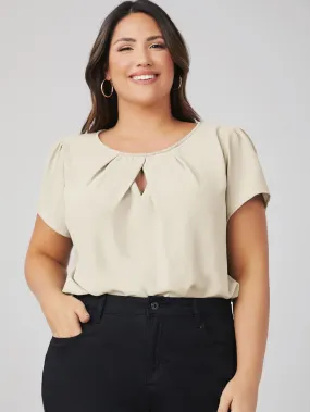 Plain Cut Out Short Sleeve Round Neck Regular Plus Size Blouse