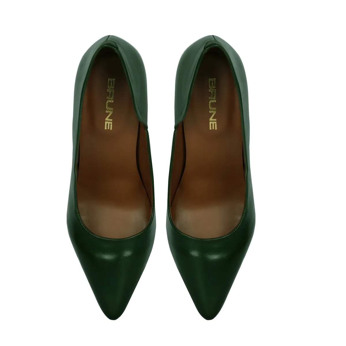 Pointed Toe Ladies formal Green Genuine Leather Sleek Stiletto Pencil Heel By Brune & Bareskin