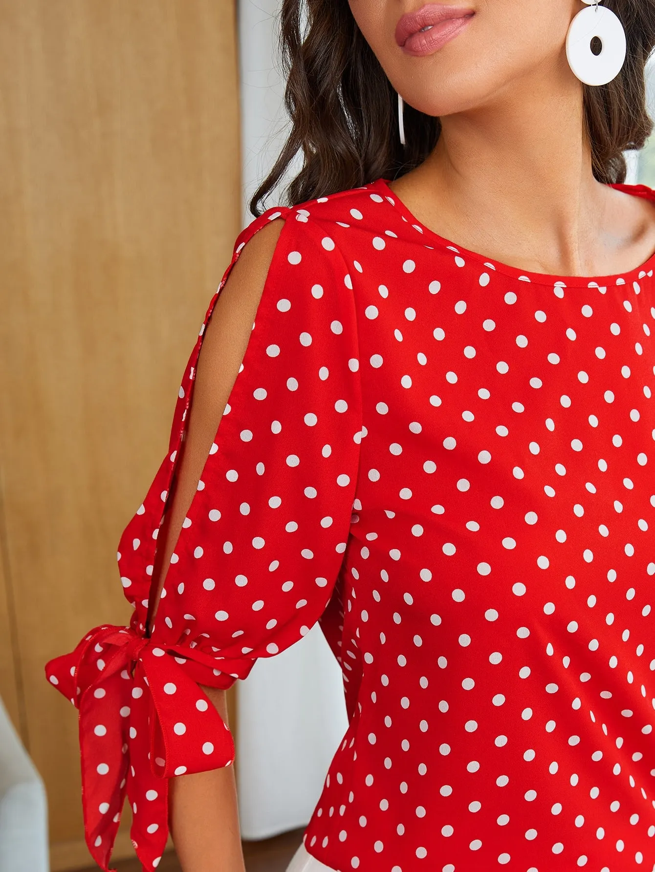 Polka Dot Tie Cuff Blouse