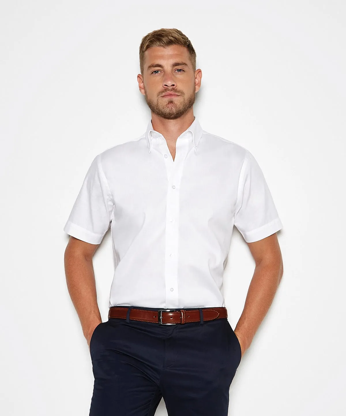 Premium Oxford shirt short-sleeved (tailored fit) | White*