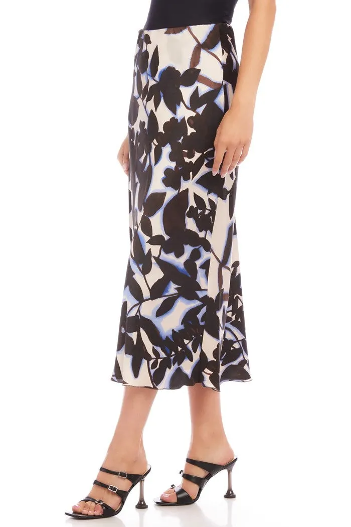 Shadow Leaf Satin Midi Skirt