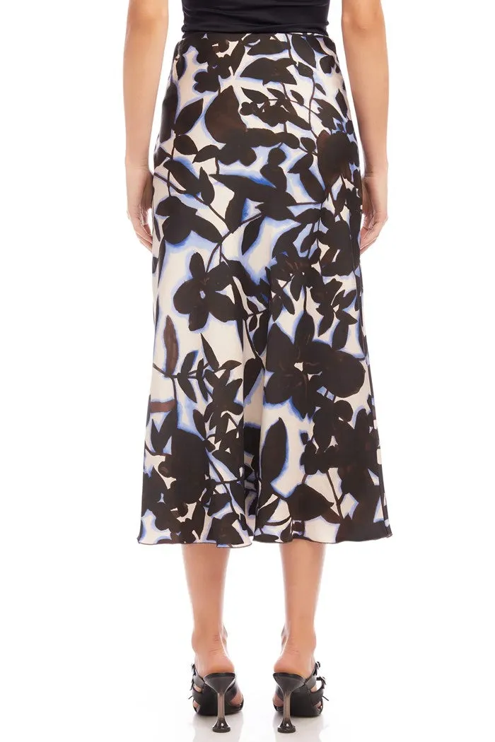 Shadow Leaf Satin Midi Skirt