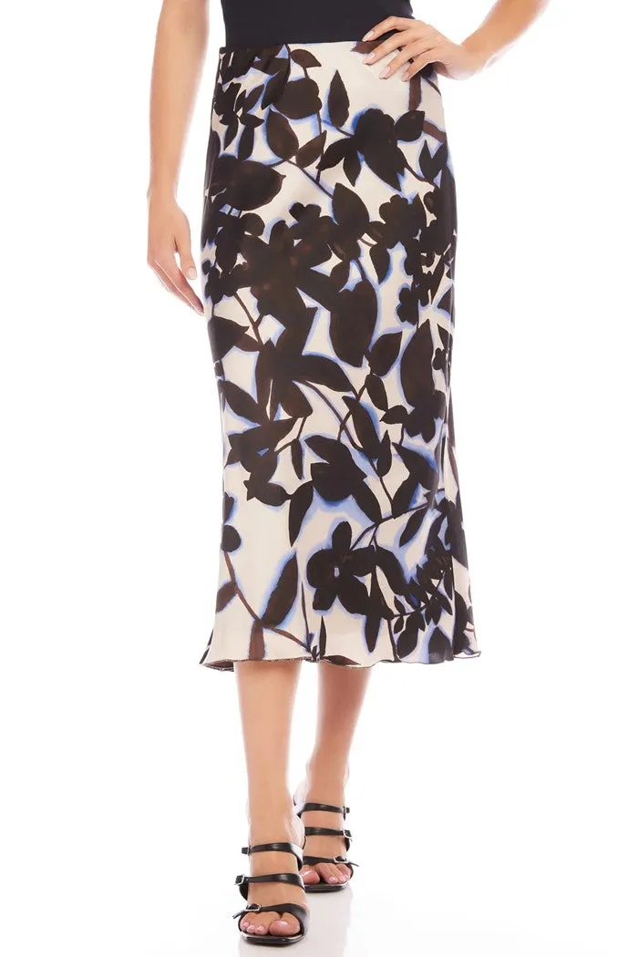 Shadow Leaf Satin Midi Skirt