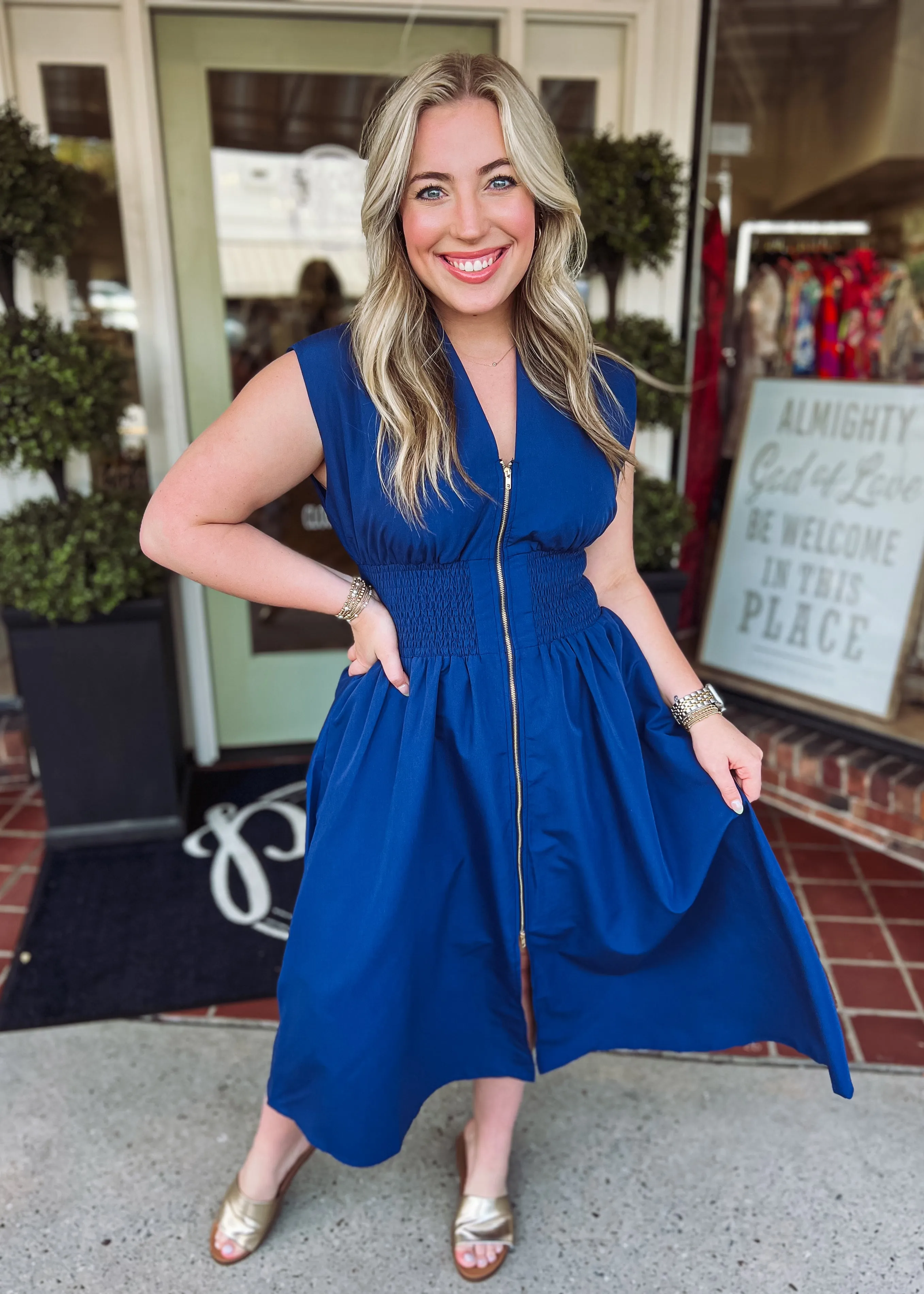 So Effortless Midi Zip Dress in Navy