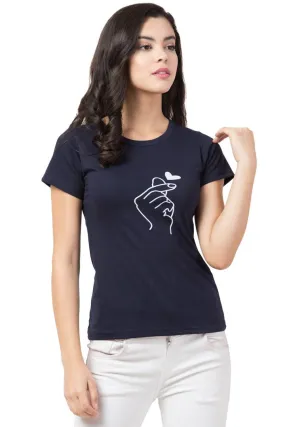 Stylish Blue Cotton Blend Printed T-Shirt For Women