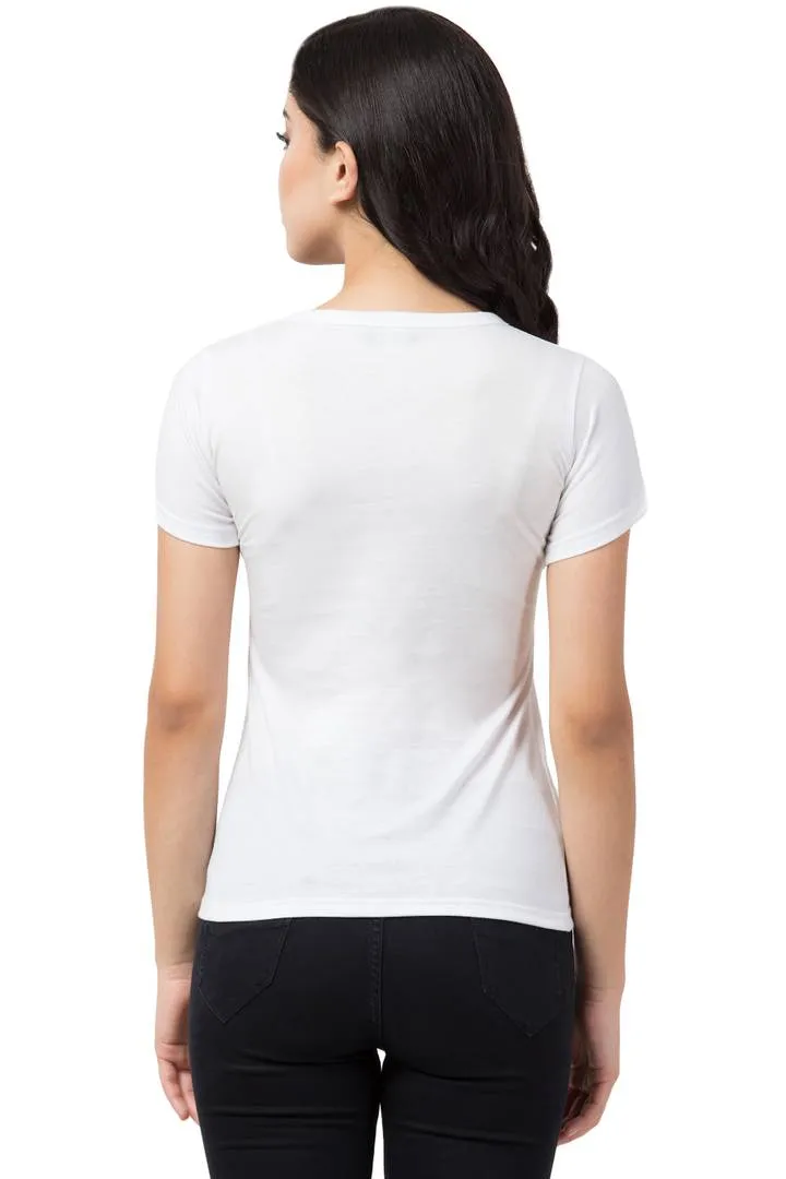 Stylish White Cotton Blend Printed T-Shirt For Women