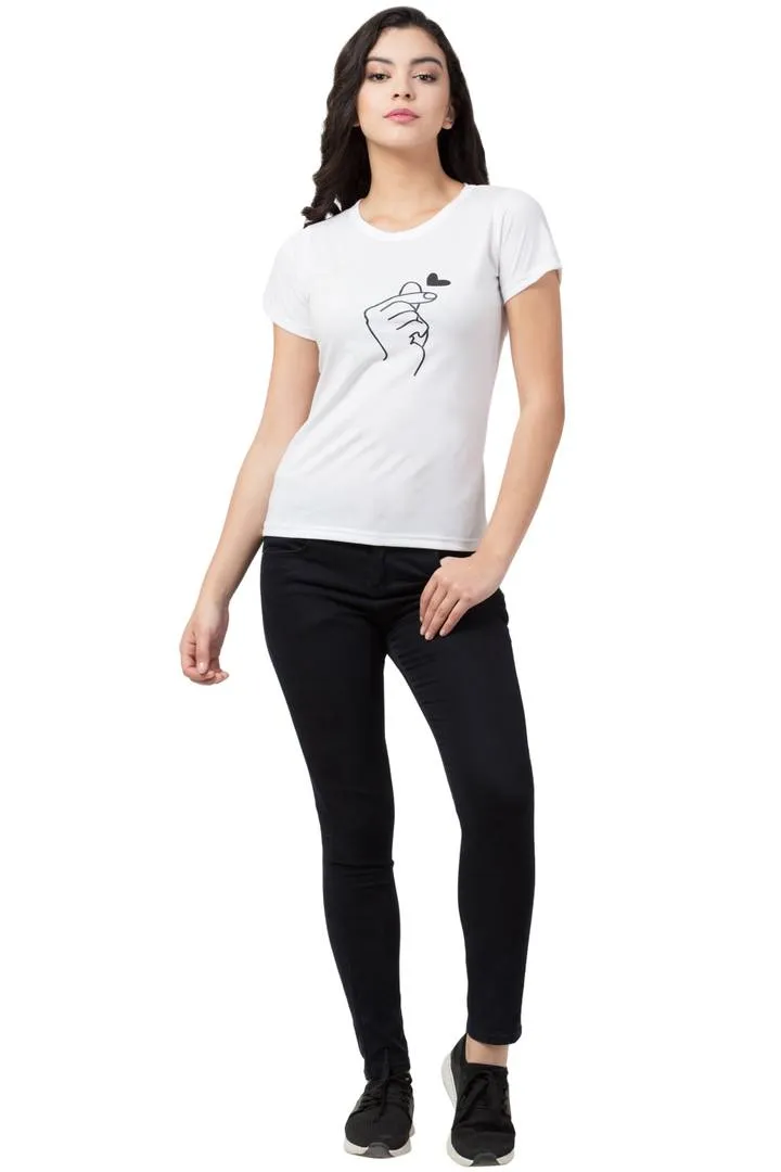 Stylish White Cotton Blend Printed T-Shirt For Women