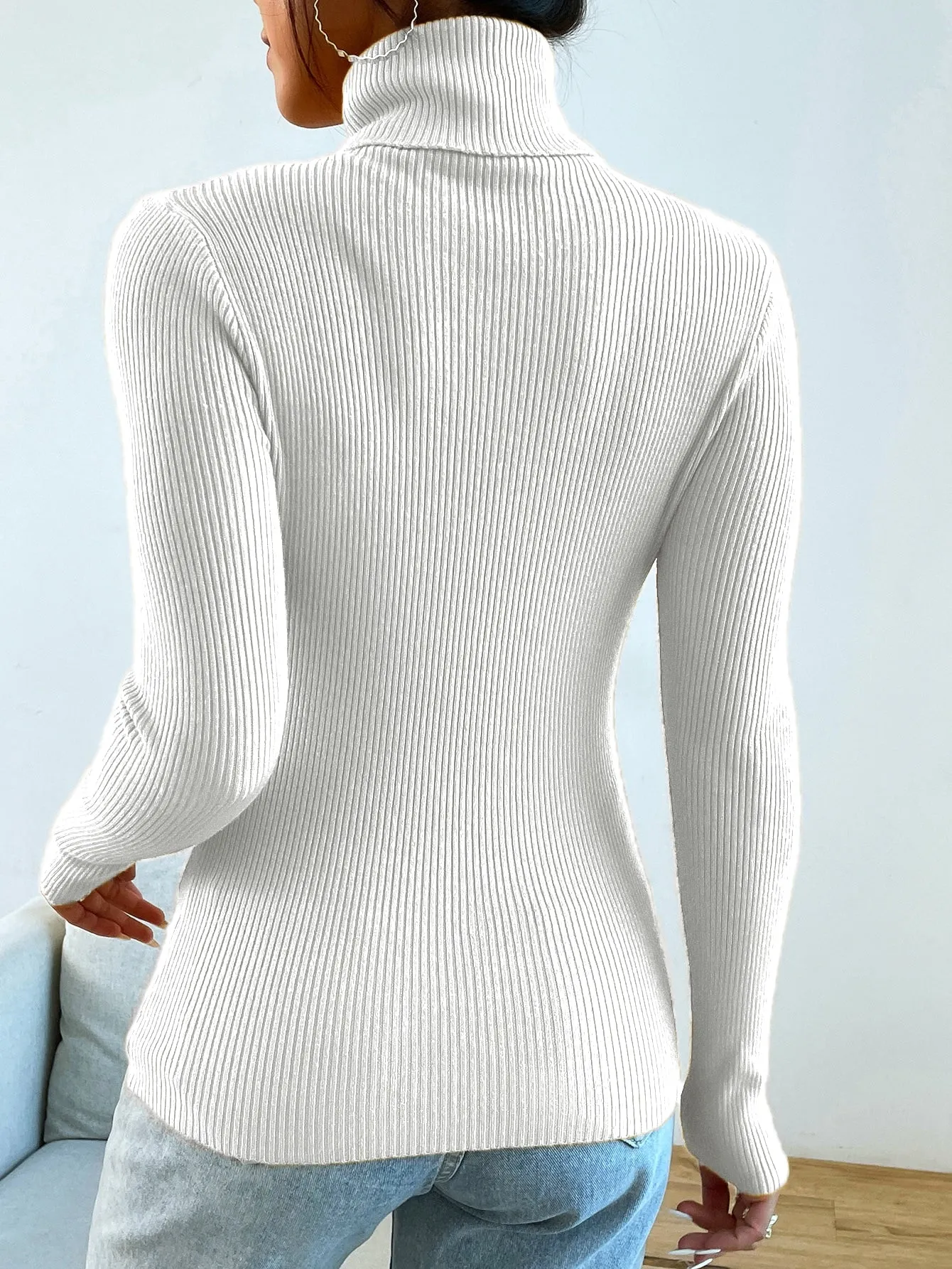 Turtleneck Long Sleeve Ribbed Knit Sweater